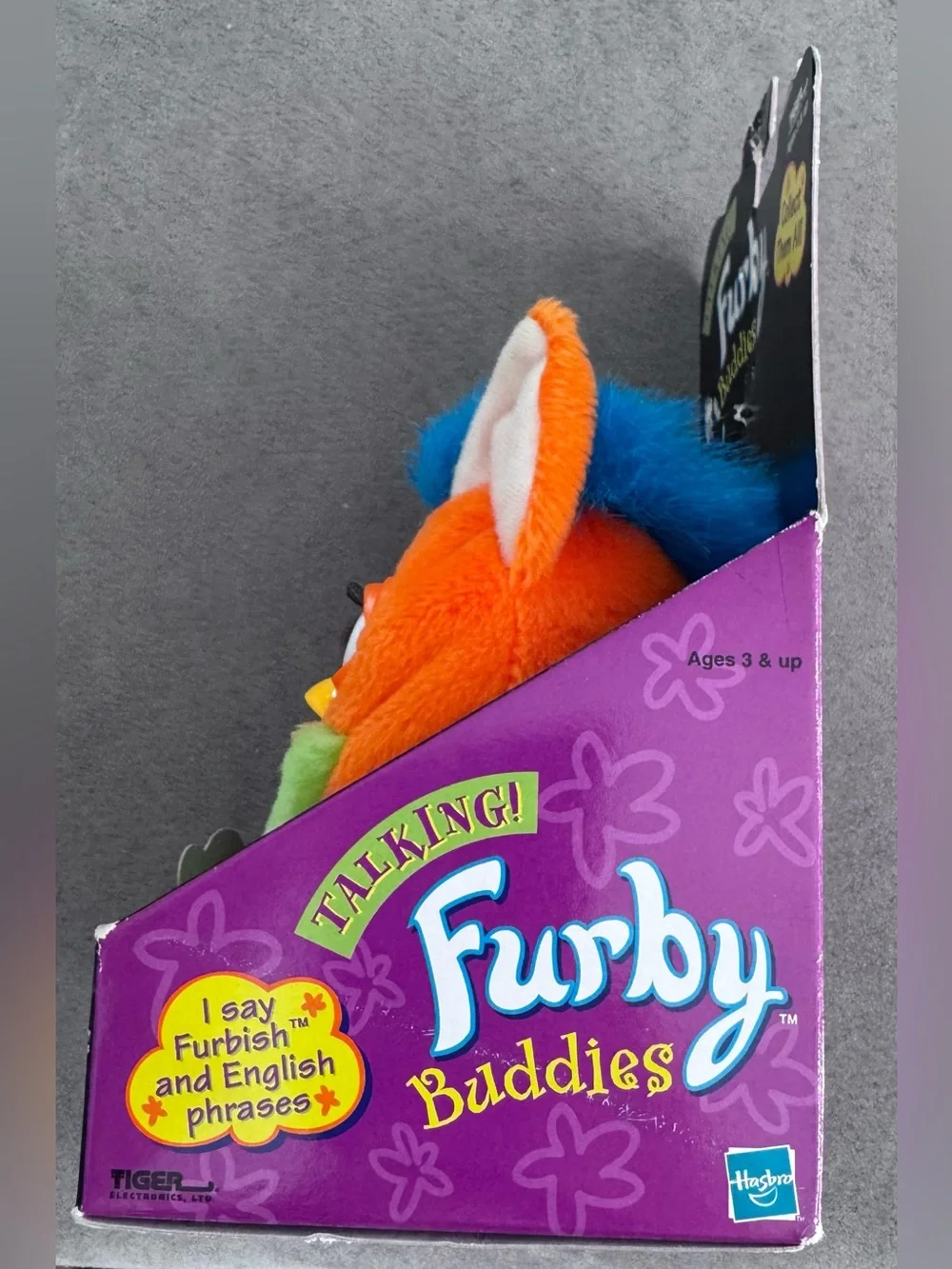 Vintage Furby Buddies Plush Toy - Orange with Blue & Green, New in Original Pkg
